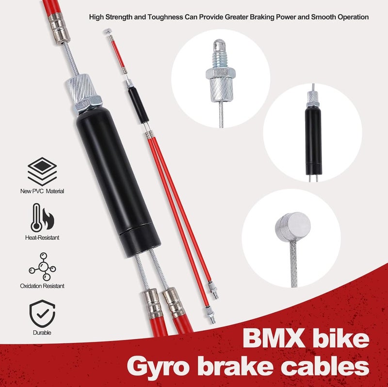 mamakoi Premium BMX Bike Gyro Brake Cables Front + Rear (Upper + Lower)with Spinner Rotor Full Kit,BMX Bicycle Brake Lines Set Cable Wire & Housing Replacement for Most Gyro Systems and 20" Bikes,Professional - Image 4
